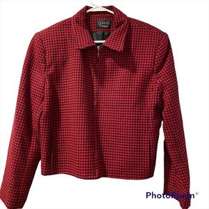 David N Petites Women’s Full Zip Houndstooth Jacket Lined Two Side Front Pockets